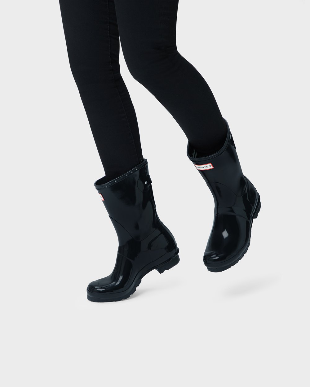 Galochas Curtas Hunter Feminina Pretas - Original Back Adjustable Gloss - 12VGONIPS